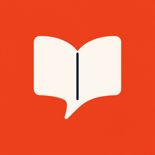 ReadThat mark: an open book that doubles as a speech bubble, on a coral field