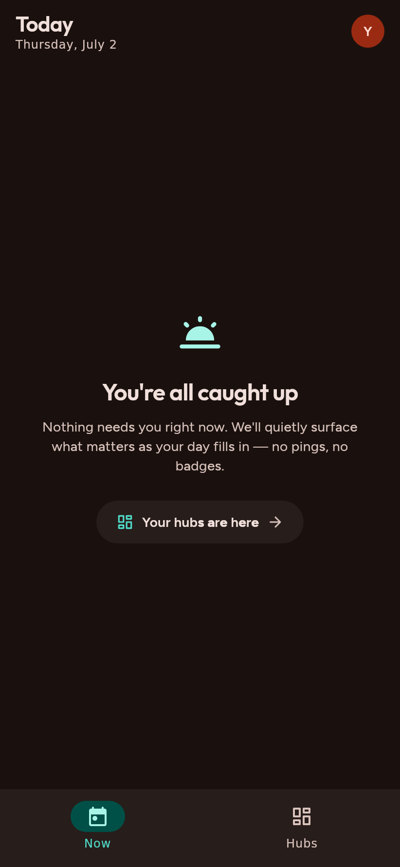 All caught up, dark mode